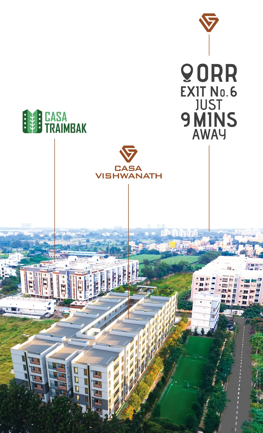 Aerial view: Casa Vishwanath next to Casa Traimbak, ORR Exit 6 just 9 minutes away